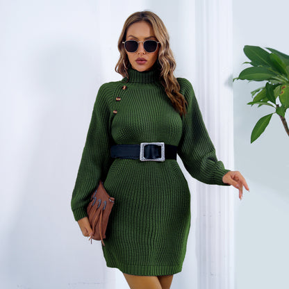 Button Detail Turtleneck Sweater Dress, Long sleeves