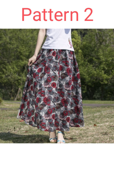 Bohemian Print Cotton Linen A-Line Maxi Skirt