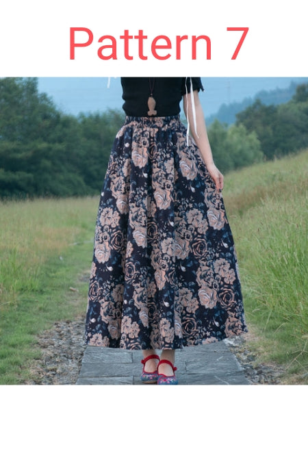 Bohemian Print Cotton Linen A-Line Maxi Skirt