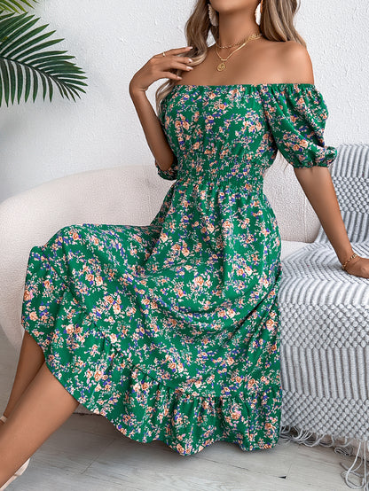 Smocked Floral Puff Sleeve Dress