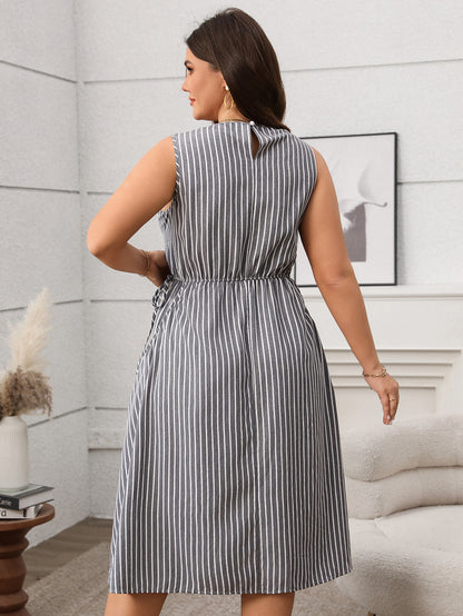 Contrast Color Striped Sleeveless Pocket Dress