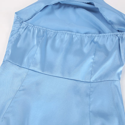 Satin Halter Sleeveless Split Dress