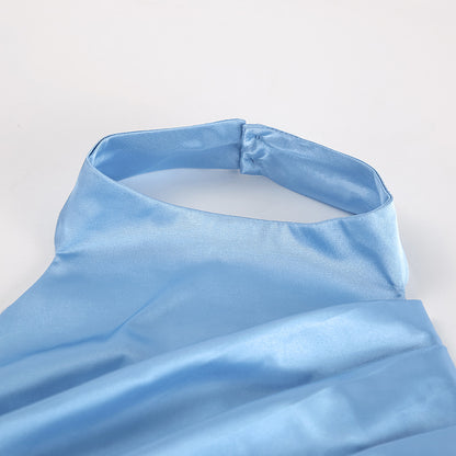 Satin Halter Sleeveless Split Dress