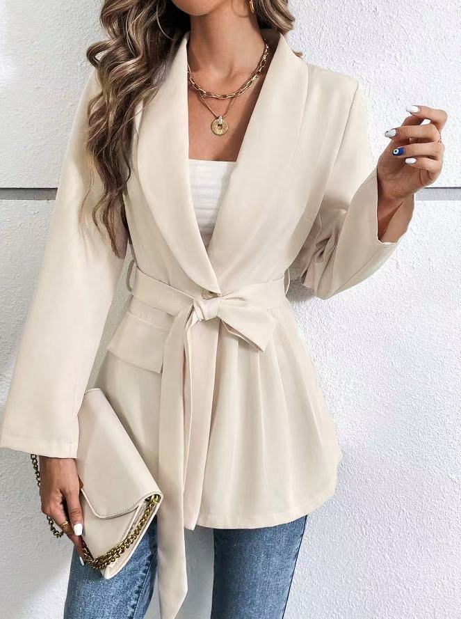 Slim Fit Fashion Lace-up Solid Color Long Sleeve Suit Coat