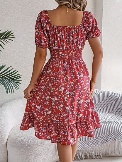 Smocked Floral Puff Sleeve Dress