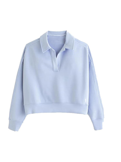 Polo Collared V-Neck Pullover Sweatshirt