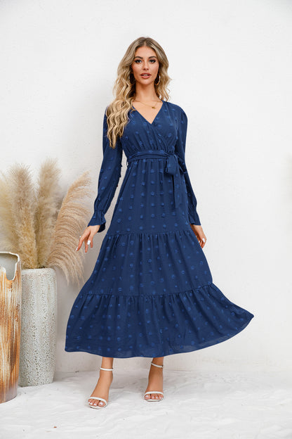 Textured Tiered Maxi Wrap Dress