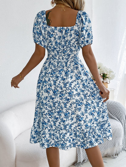 Smocked Floral Puff Sleeve Dress