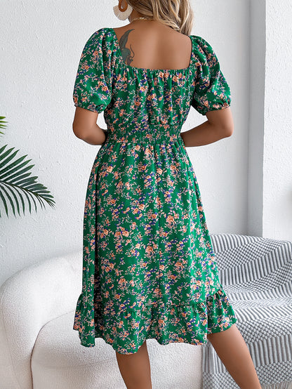 Smocked Floral Puff Sleeve Dress