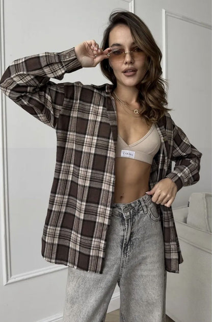 Retro Plaid Button-Up Long Sleeve Shirt