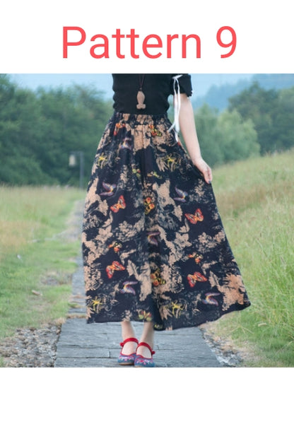 Bohemian Print Cotton Linen A-Line Maxi Skirt