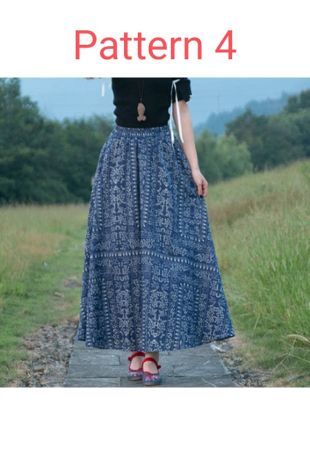 Bohemian Print Cotton Linen A-Line Maxi Skirt