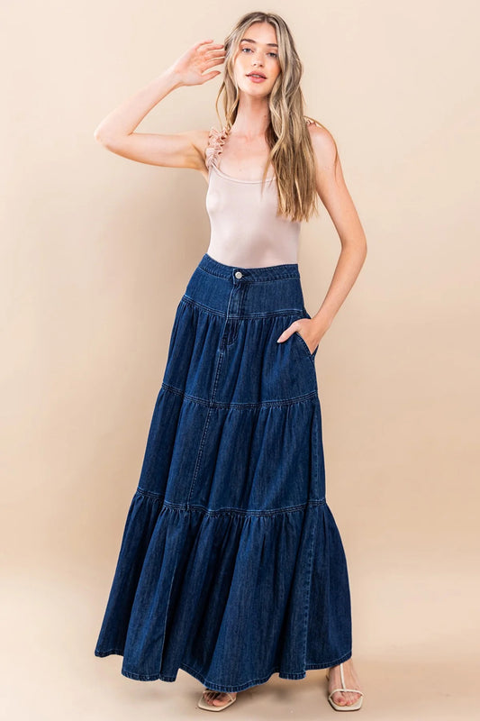 Low Waist Distressed, All-matching Denim Maxi Skirt