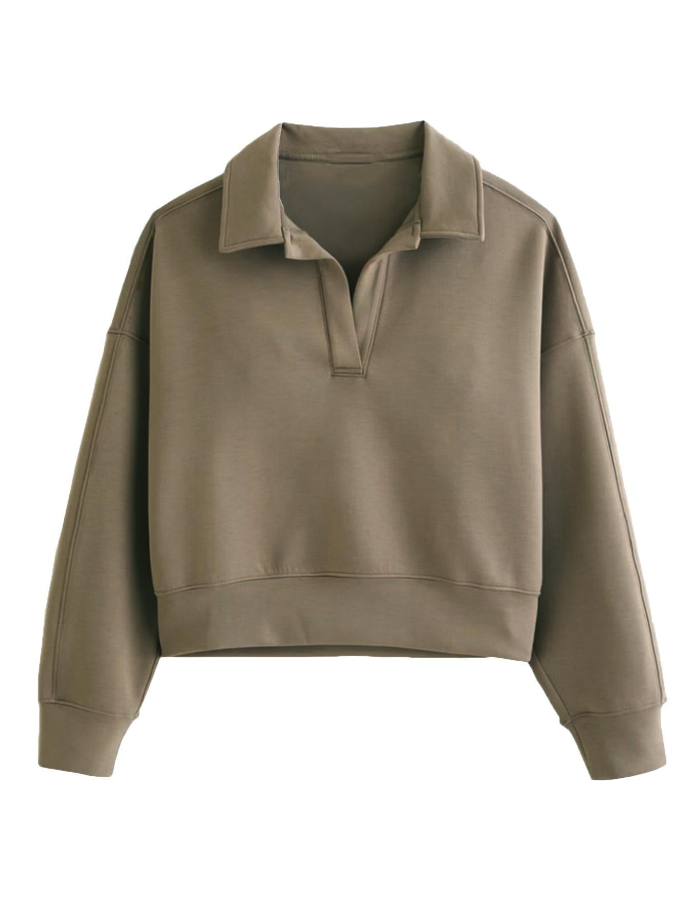 Polo Collared V-Neck Pullover Sweatshirt