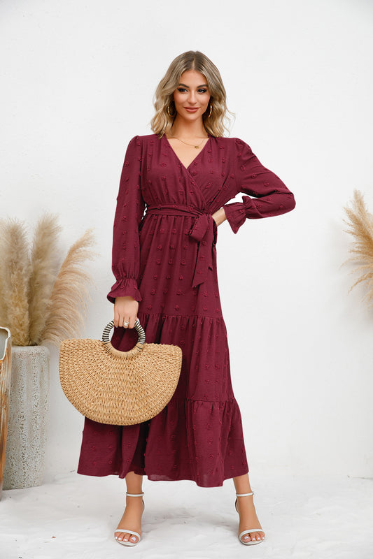 Textured Tiered Maxi Wrap Dress