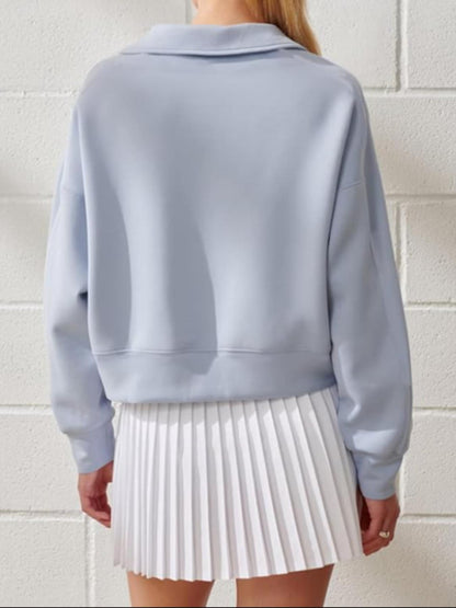 Polo Collared V-Neck Pullover Sweatshirt