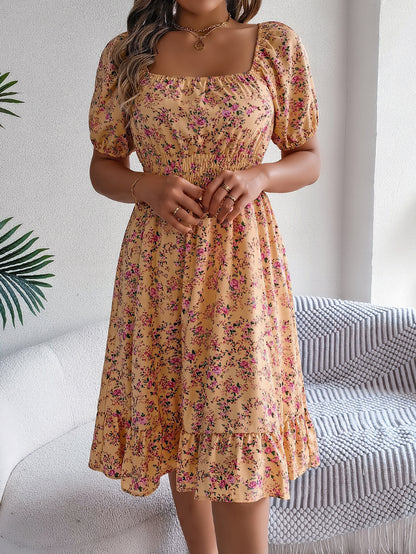 Smocked Floral Puff Sleeve Dress