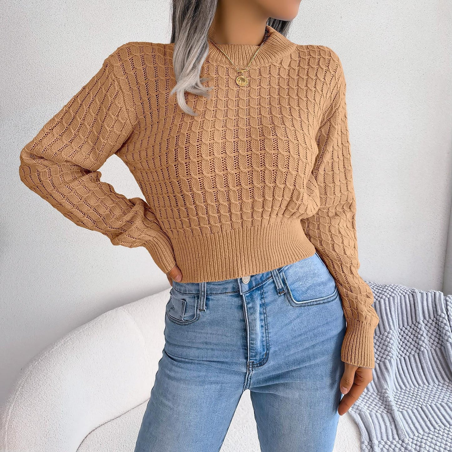 Twist Long Sleeves Cropped Knitted Sweater