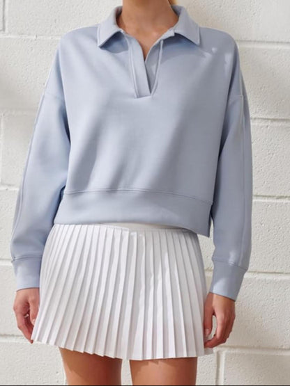 Polo Collared V-Neck Pullover Sweatshirt