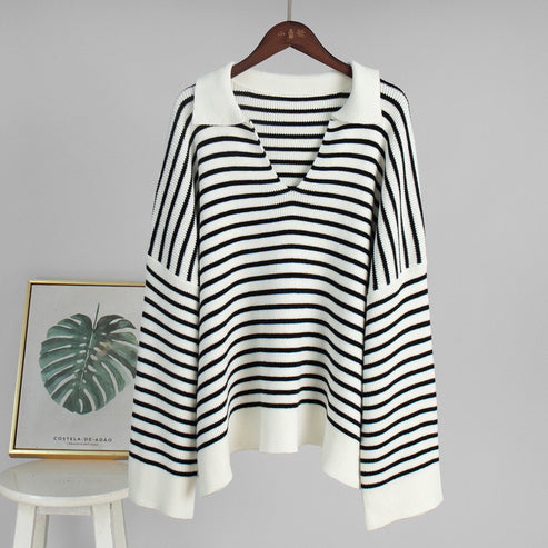 Striped Long Sleeve Loose Pullover Sweater