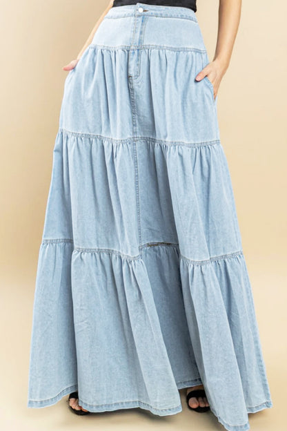 Low Waist Distressed, All-matching Denim Maxi Skirt