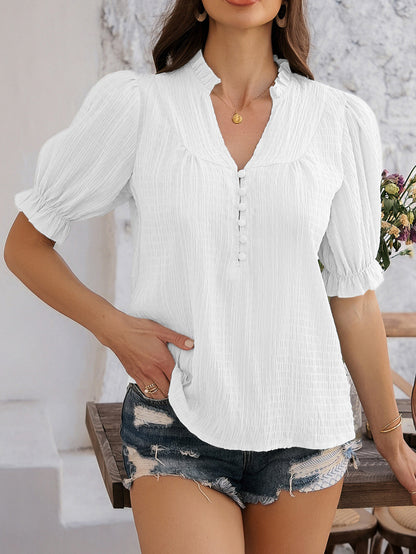 Temperament Leisure Commute Style Horn Half Sleeve Shirt