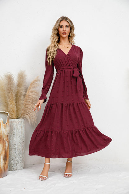 Textured Tiered Maxi Wrap Dress