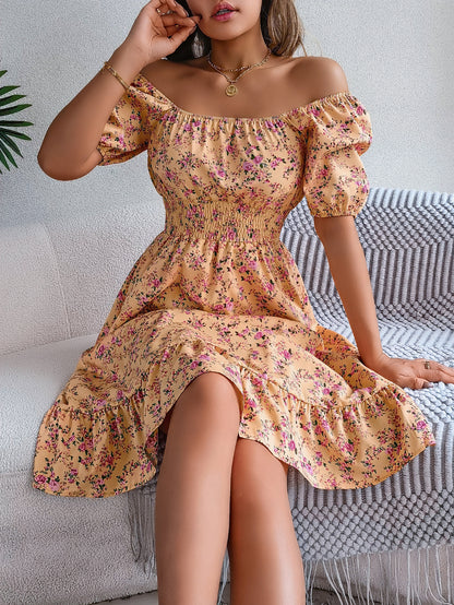 Smocked Floral Puff Sleeve Dress