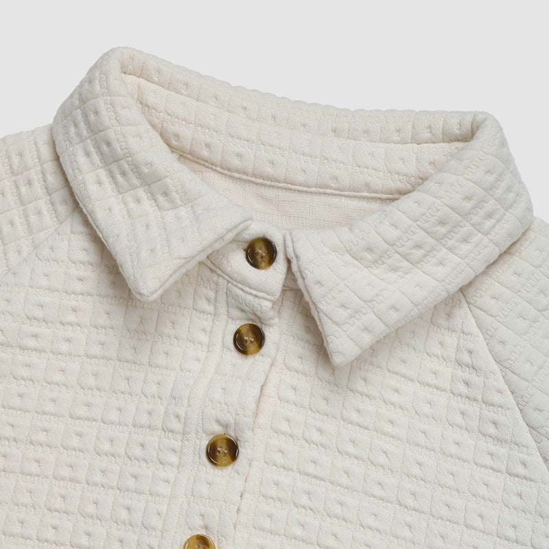 Textured Waffle Knit Button-Up Collar Sweater