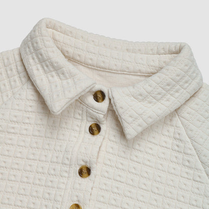 Textured Waffle Knit Button-Up Collar Sweater