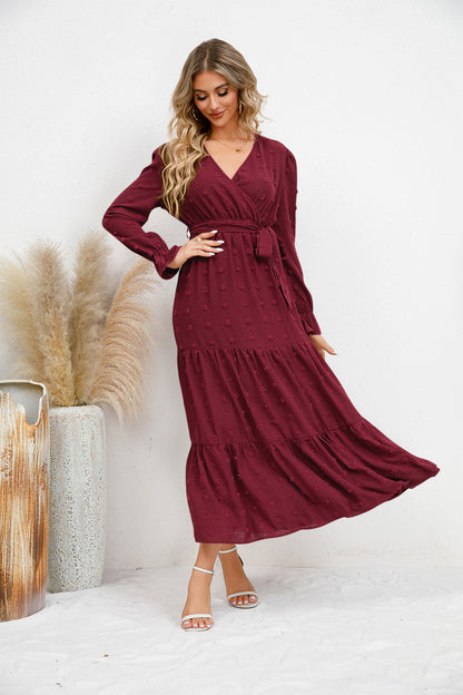 Textured Tiered Maxi Wrap Dress