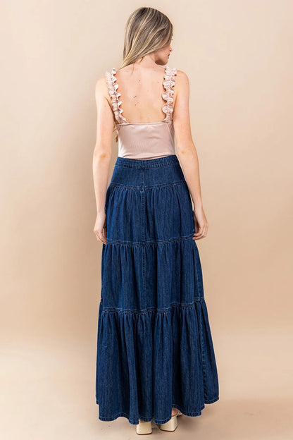 Low Waist Distressed, All-matching Denim Maxi Skirt