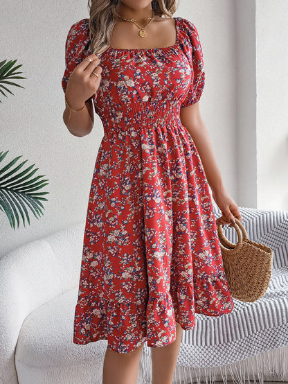 Smocked Floral Puff Sleeve Dress