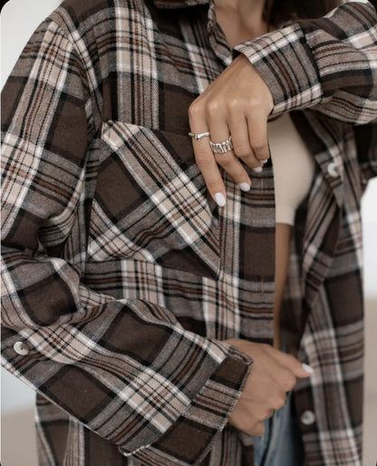 Retro Plaid Button-Up Long Sleeve Shirt