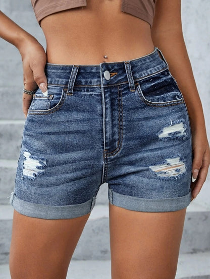 High Waist Ripped Denim Shorts