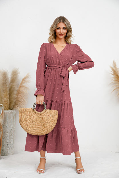Textured Tiered Maxi Wrap Dress