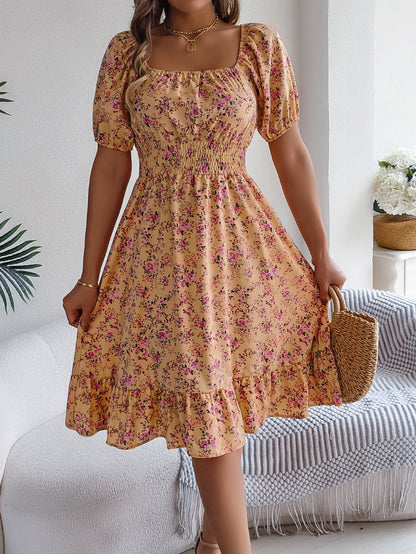 Smocked Floral Puff Sleeve Dress