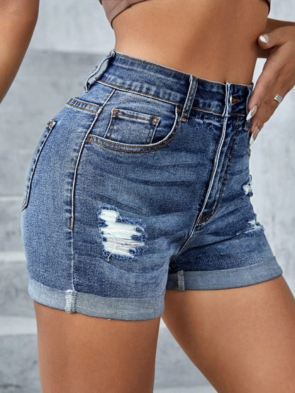High Waist Ripped Denim Shorts