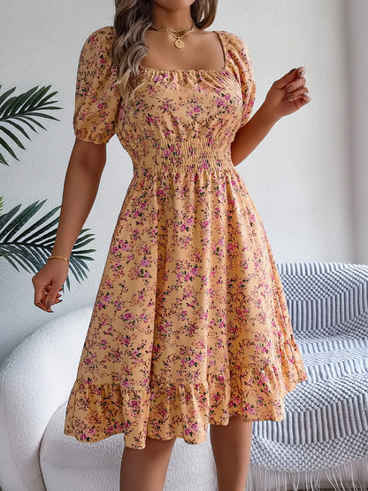 Smocked Floral Puff Sleeve Dress