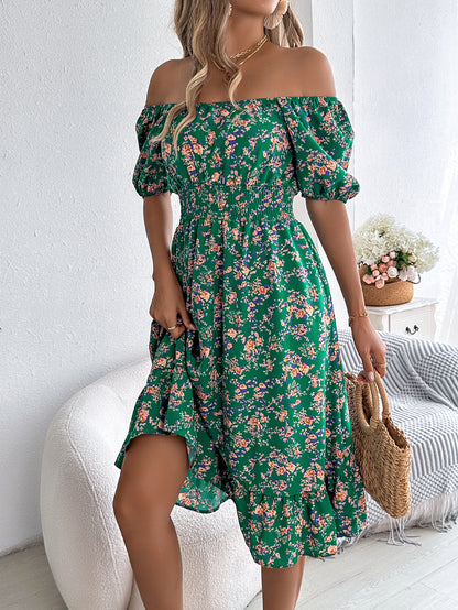 Smocked Floral Puff Sleeve Dress