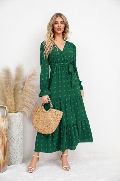 Textured Tiered Maxi Wrap Dress
