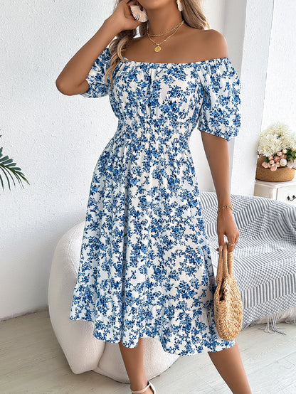 Smocked Floral Puff Sleeve Dress