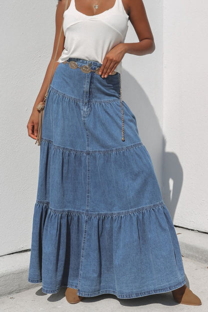 Low Waist Distressed, All-matching Denim Maxi Skirt