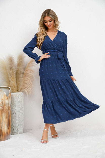 Textured Tiered Maxi Wrap Dress
