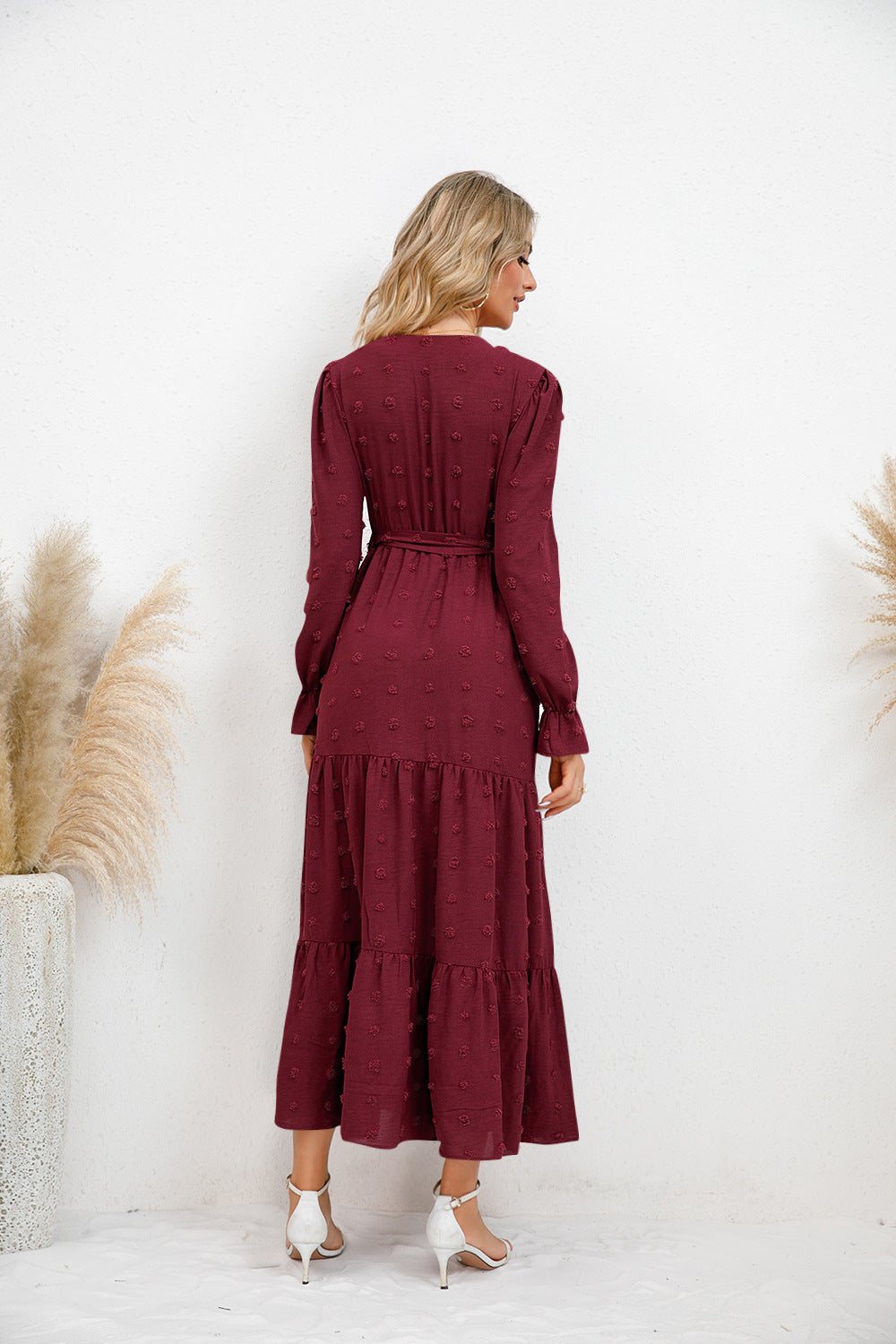 Textured Tiered Maxi Wrap Dress