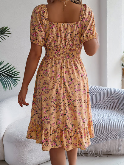 Smocked Floral Puff Sleeve Dress