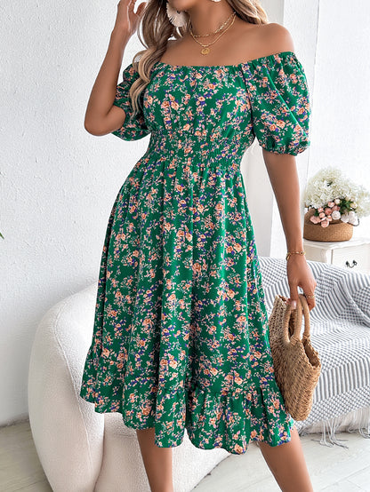 Smocked Floral Puff Sleeve Dress