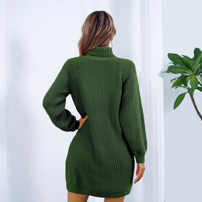 Button Detail Turtleneck Sweater Dress, Long sleeves