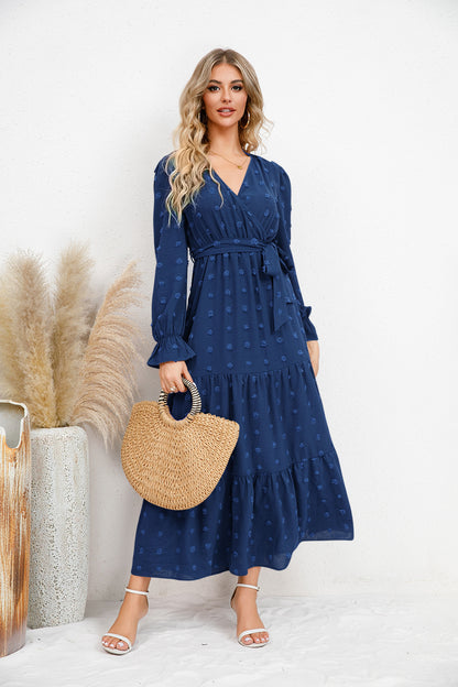 Textured Tiered Maxi Wrap Dress