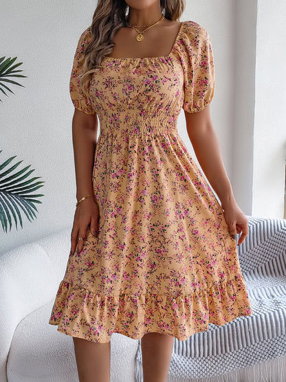 Smocked Floral Puff Sleeve Dress